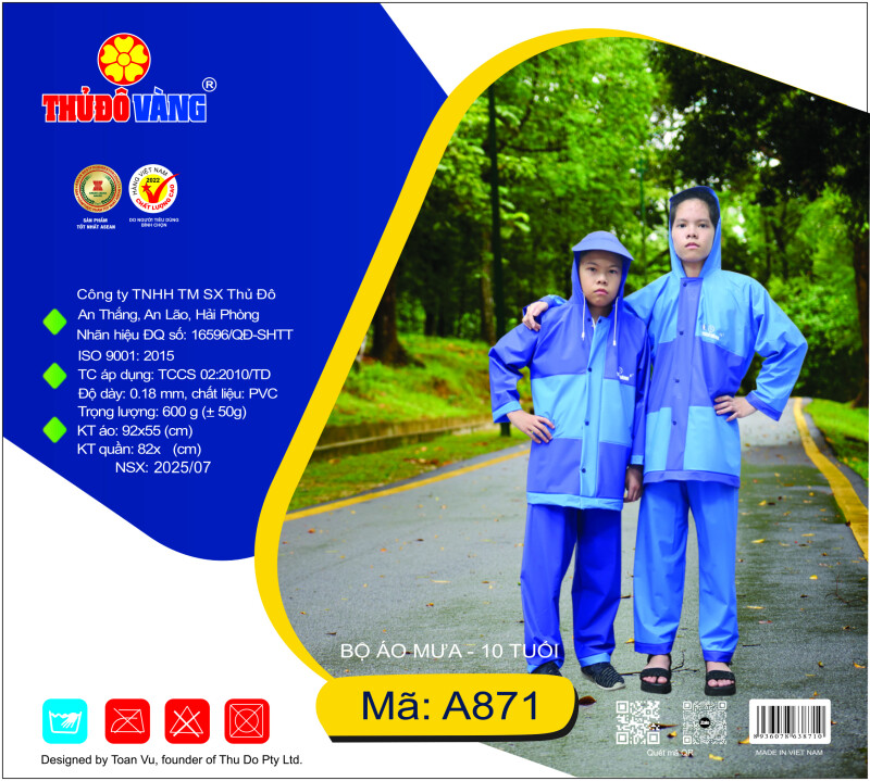 Áo Mưa Bộ Trẻ Em từ 6 đến 12 tuổi Siêu Bền A871