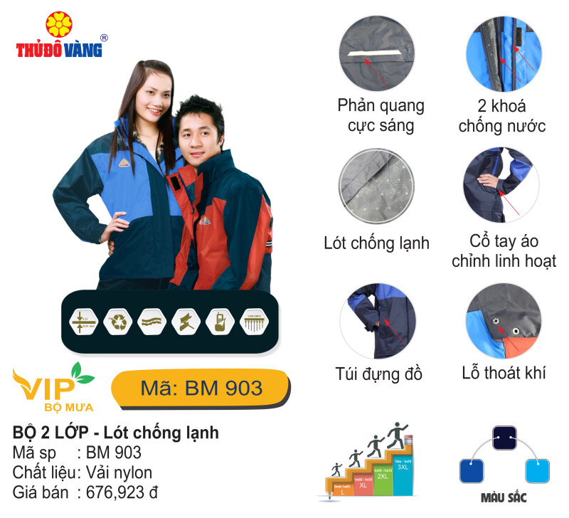 Bộ Quần Áo Mưa 2 Lớp Vip BM903