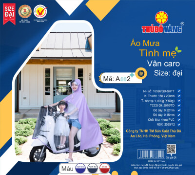 Áo Mưa Tình Mẹ Cỡ Đại Vân Caro - Không Có Lỗ Xỏ Gương A802+